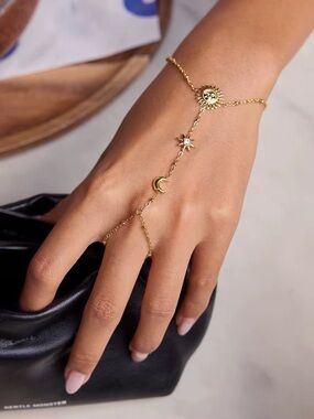 18K Gold Plated Sun and Moon Hand Chain Bracelet